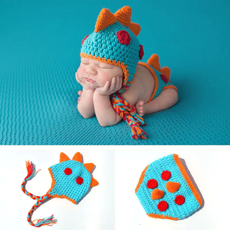 Dinosaur Photography Hat Set for Babies (Knitted)